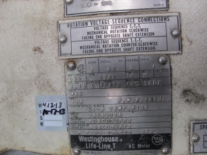 MOTOR, ELECTRIC TYPE, 100 HORSEPOWER, 460V, 3 PHASE ELEC RATING, 1800 RPM, 404TS FRAME, 118FLA AMPS, 1.15 SERVICE FACTOR. NEMADESIGN C, INSULATION H, 40 DEGREE C AMBIENT, WEIGHT 830 LBS 120W, 480V SPACE HEATER (W-44) LOADING & HANDLING FEE $15-